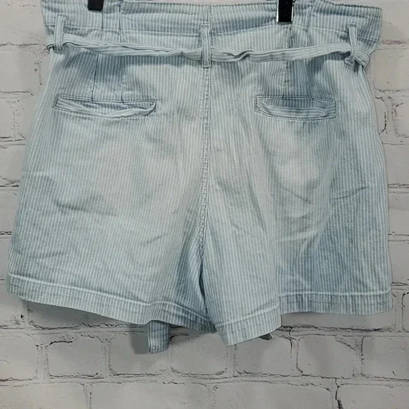 AE Denim High Waist Mom Shorts Blue w White Stripes Women's Size 16 - Picture 9 of 16